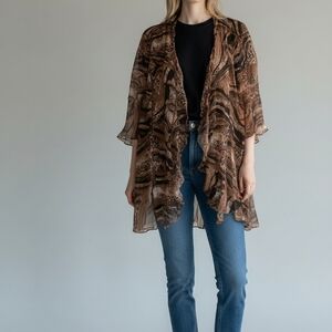 Alberto Makali Brown and Black Sheer Patterned Kimono